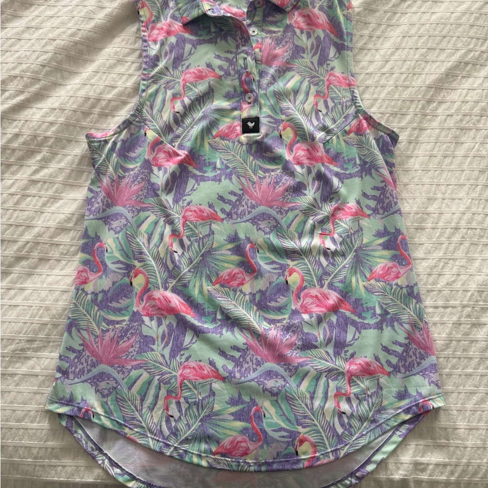 Flamingo Print Sleeveless Golf Polo
